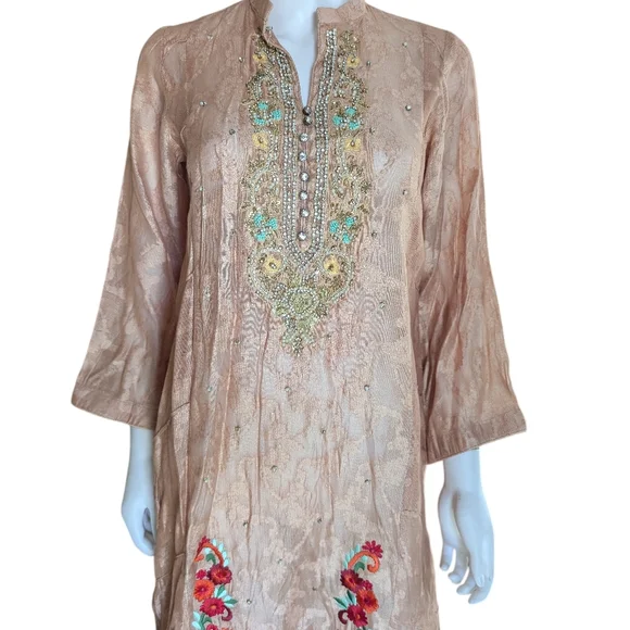 Agha Noor Embroidered Peach Tunic Dress - Picture 4 of 10
